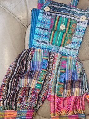 Baby Girls Bright Multicolor colorful Boho Ethnic Knit Overalls Embroidered 0/3m